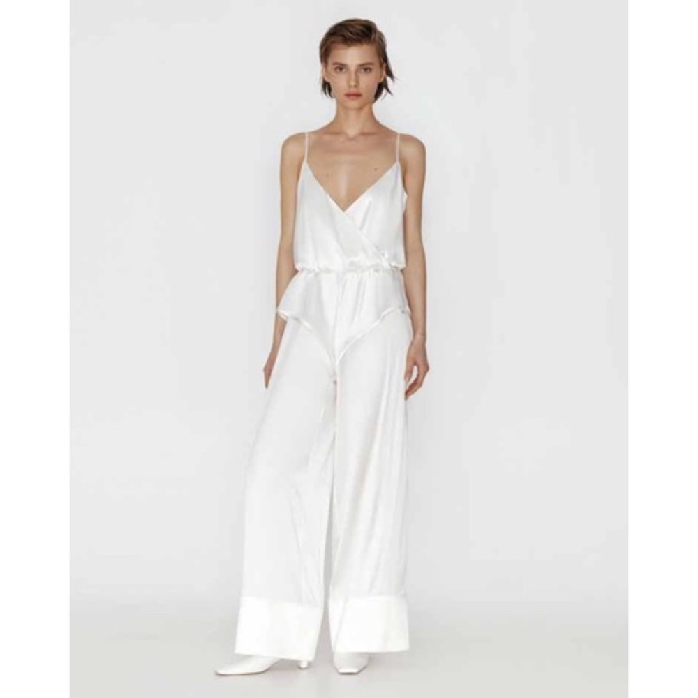 Bevza White Silk Bridal Jumpsuit